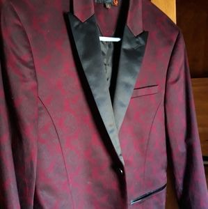 Maroon suit jacket with black paisleys